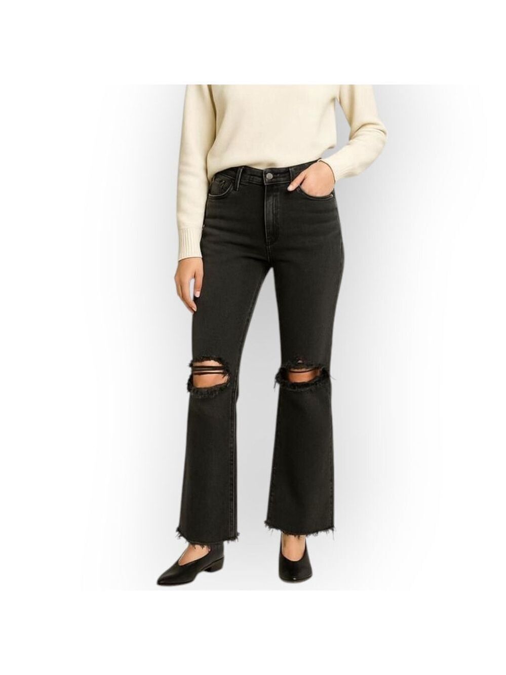 Free People Black Distressed Denim Ankle Jeans Size 28